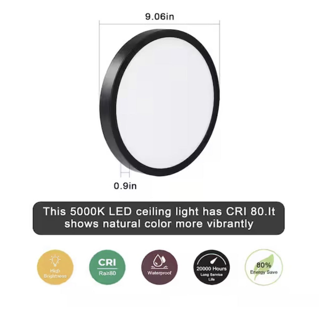 Lot of 6: 9in Ultra Slim LED Flush Mount Ceiling Lights Black OB