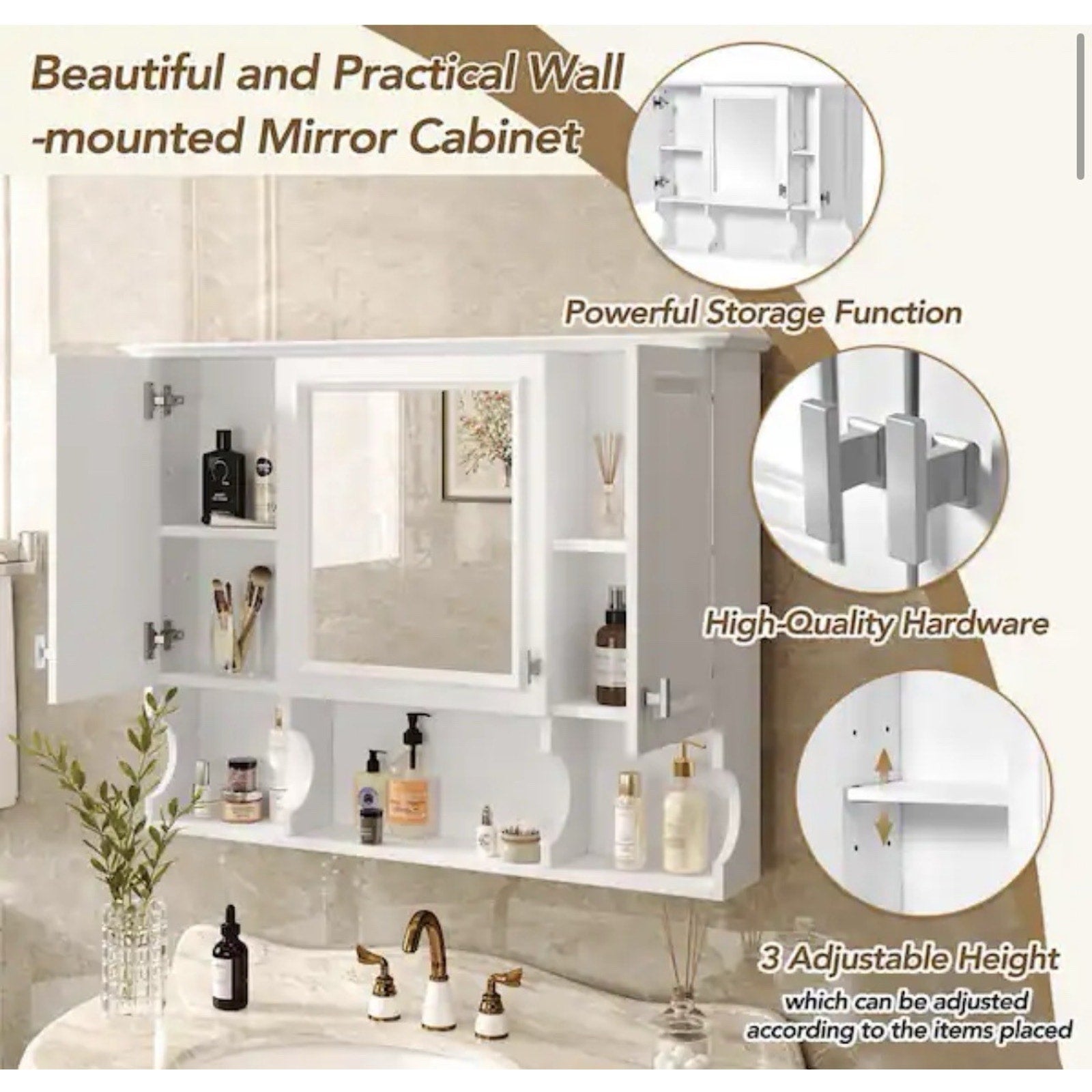 EPOWP 35 in. W x 28.7 in. H Rectangular White MDF Surface Mount Medicine Cabinet