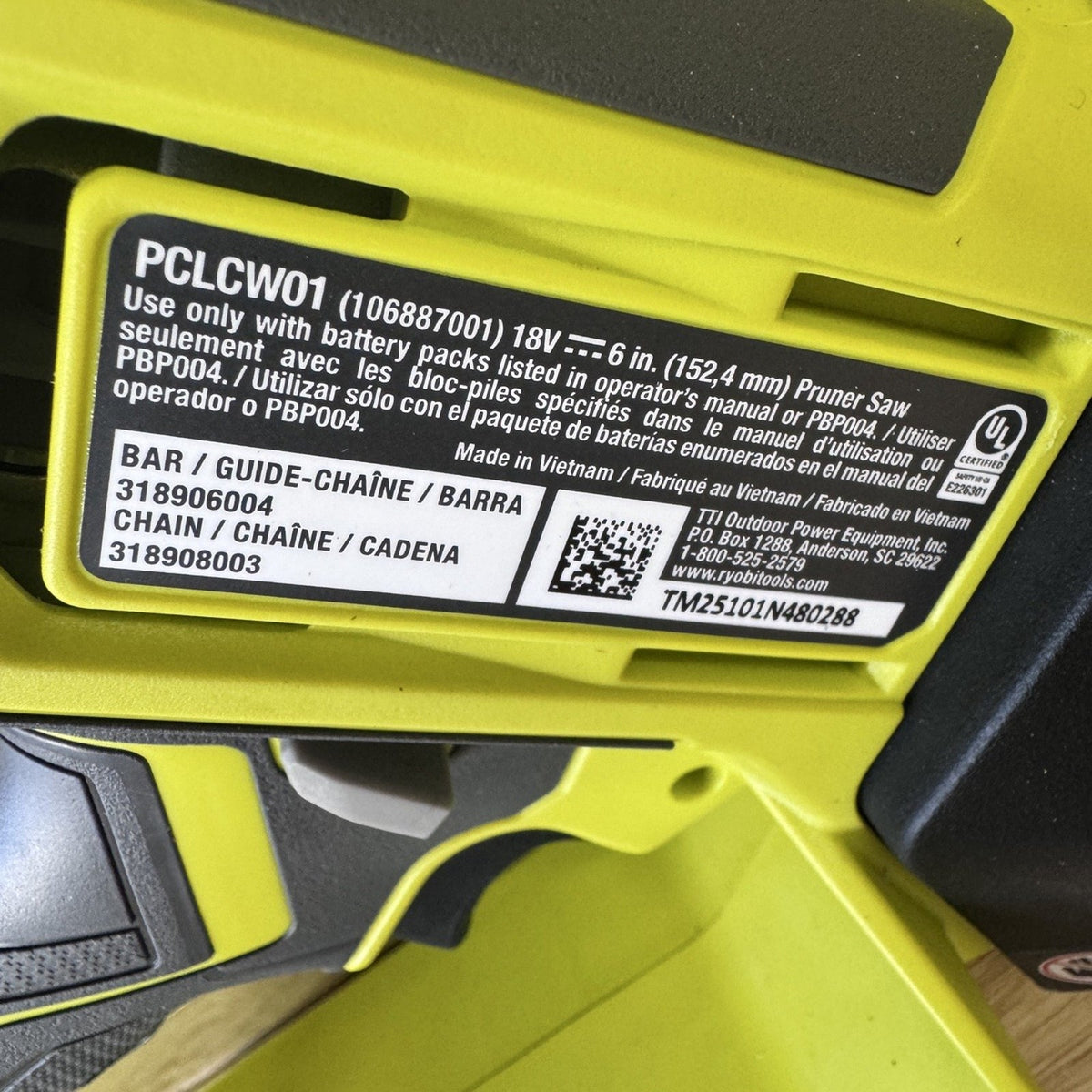 Ryobi PCLCW01B 18V ONE+ 6 in Pruning Chainsaw Tool Only Bar Cover Box