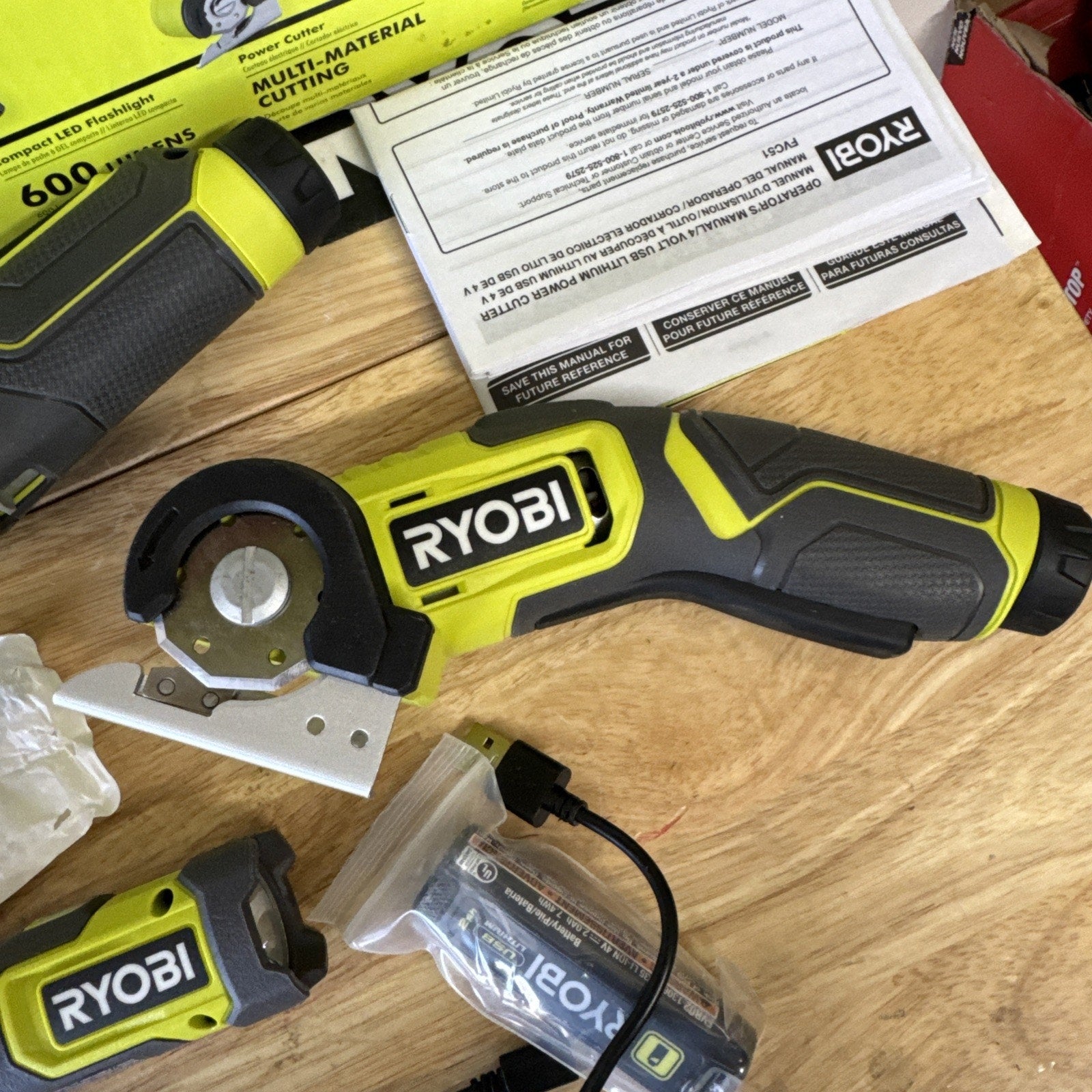 RYOBI USB LITHIUM 3-TOOL CORDLESS COMBO KIT W/ BATTERY & CHARGING CABLE FVK101K1