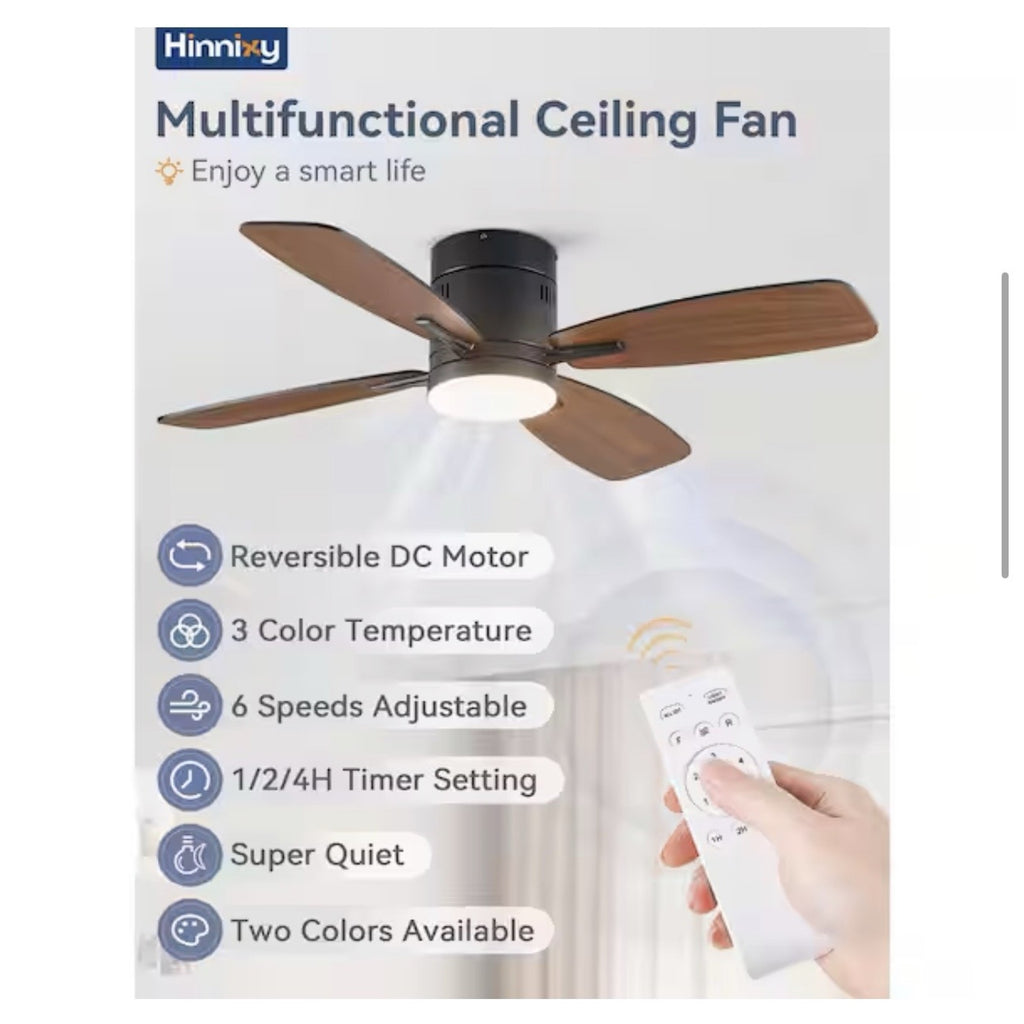 HINNIXY 42in Black Ceiling Fan LED Light Remote Y23FSD0053-2801HD OB