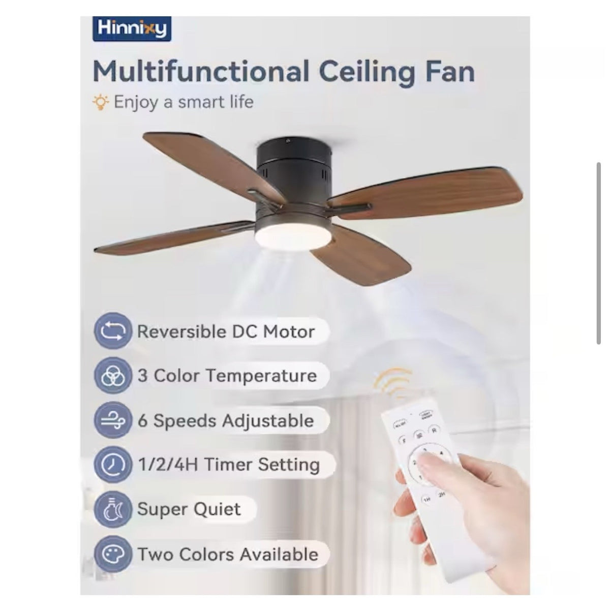 HINNIXY 42in Black Ceiling Fan LED Light Remote Y23FSD0053-2801HD OB