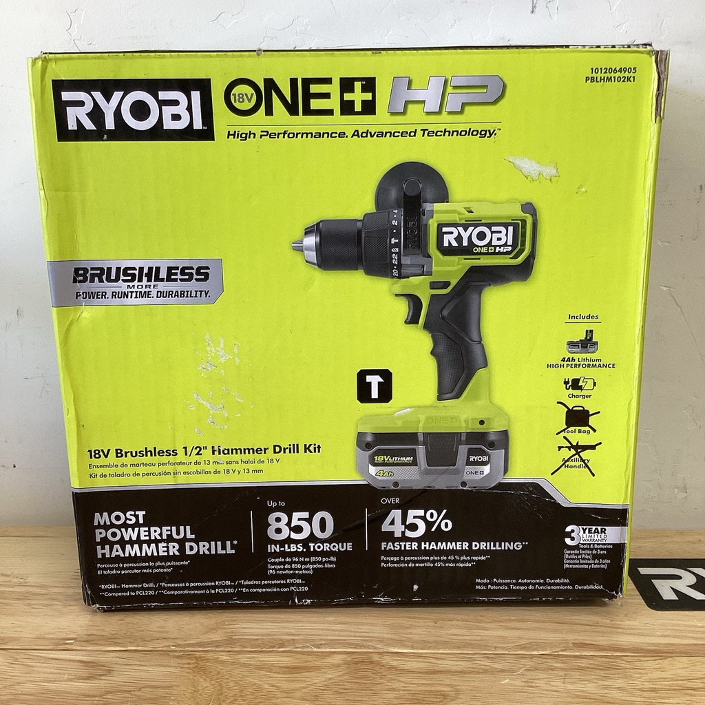 RYOBI ONE+ HP 18V Brushless 1/2 in Hammer Drill Kit w 4.0Ah Battery Charger