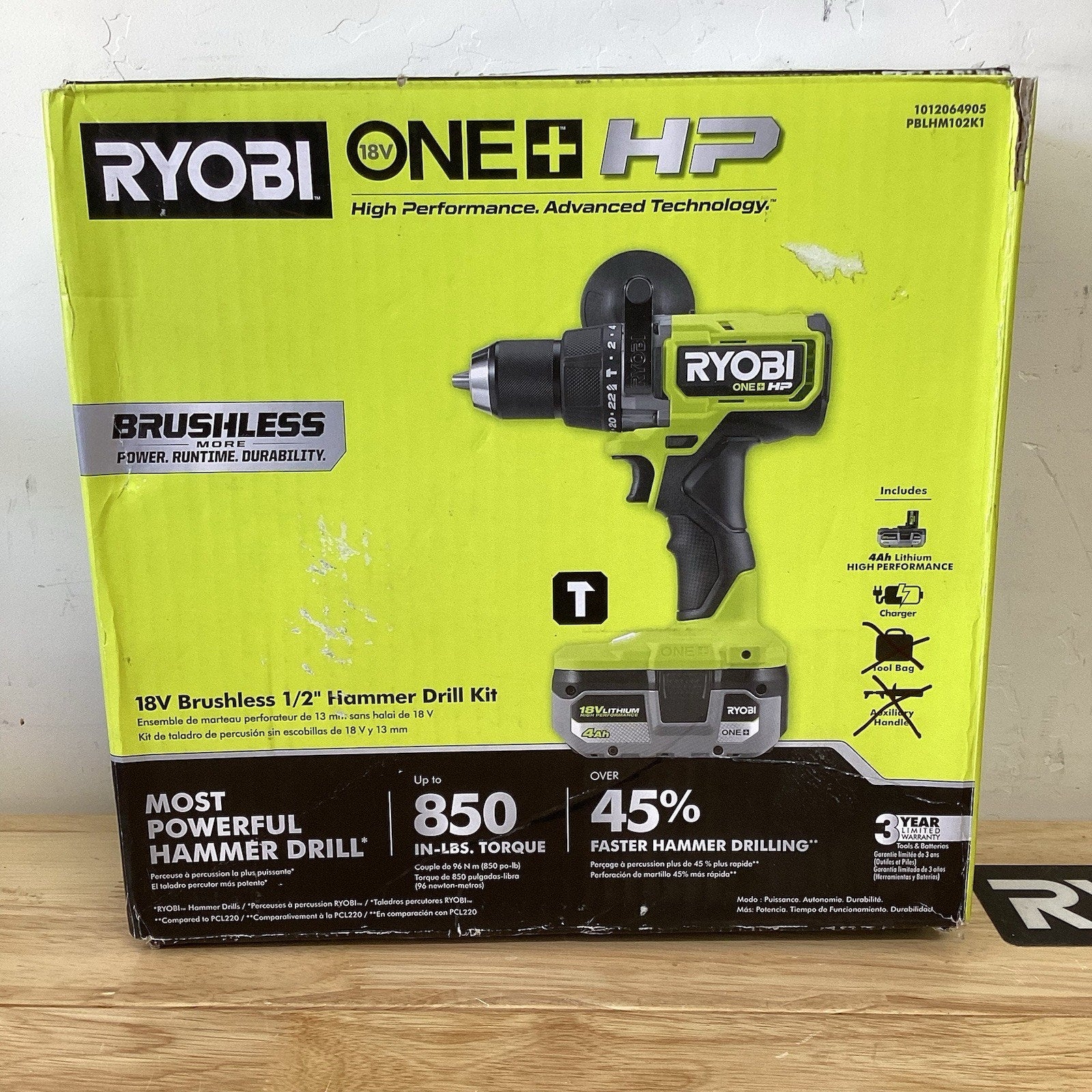 RYOBI ONE+ HP 18V Brushless 1/2 in Hammer Drill Kit w 4.0Ah Battery Charger