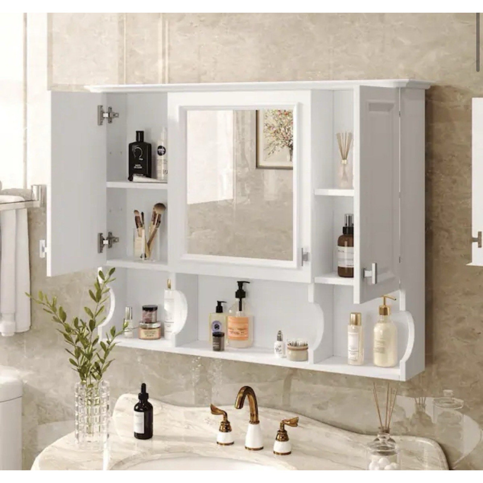 EPOWP 35 in. W x 28.7 in. H Rectangular White MDF Surface Mount Medicine Cabinet