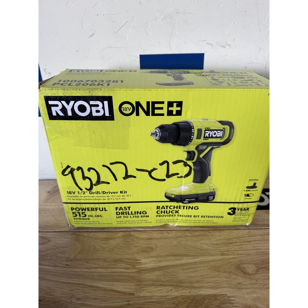 Ryobi PCL206K1 18V ONE+ 1/2 in Drill Driver Kit 1.5 Ah Battery Charger Open Box