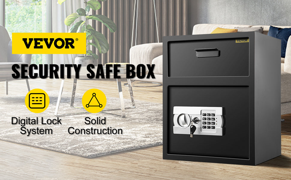 VEVOR Electronic Safe Deposit Box With Drop Slot Secret Hidden Piggy Bank Security Digital Access Two Keys for Store Money Guns