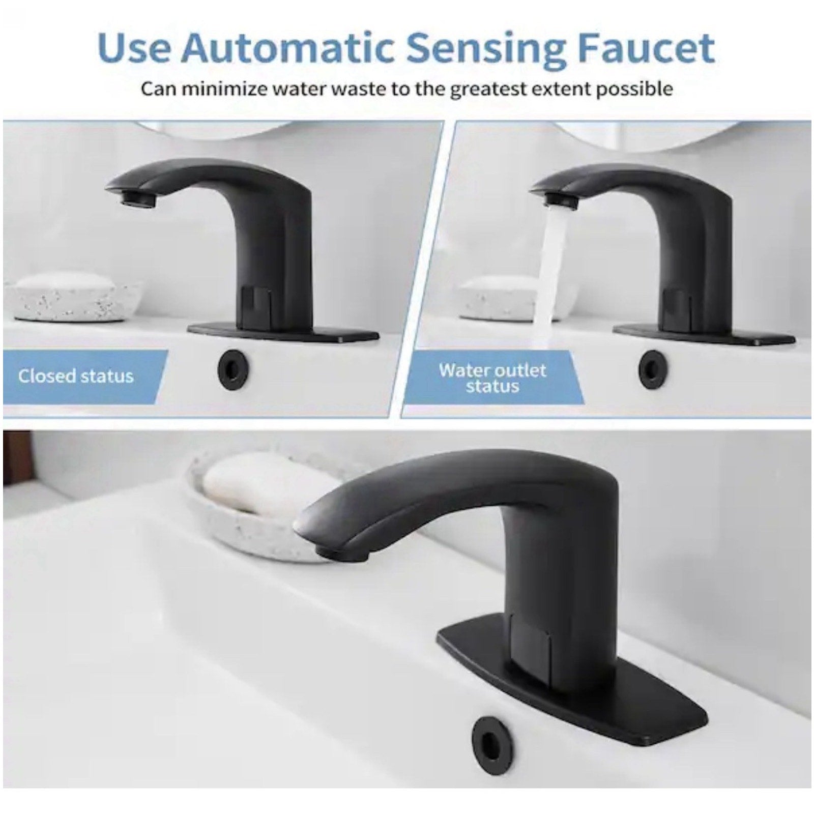 BWE A-918106-B Automatic Sensor Touchless Bathroom Sink Faucet Matte Black (2 available)