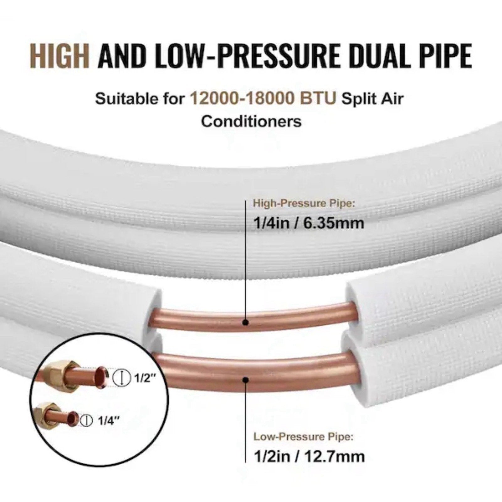 VEVOR 25 ft. Mini Split Line Set 1/4 in. and 1/2 in. O.D Copper Pipes Tubing