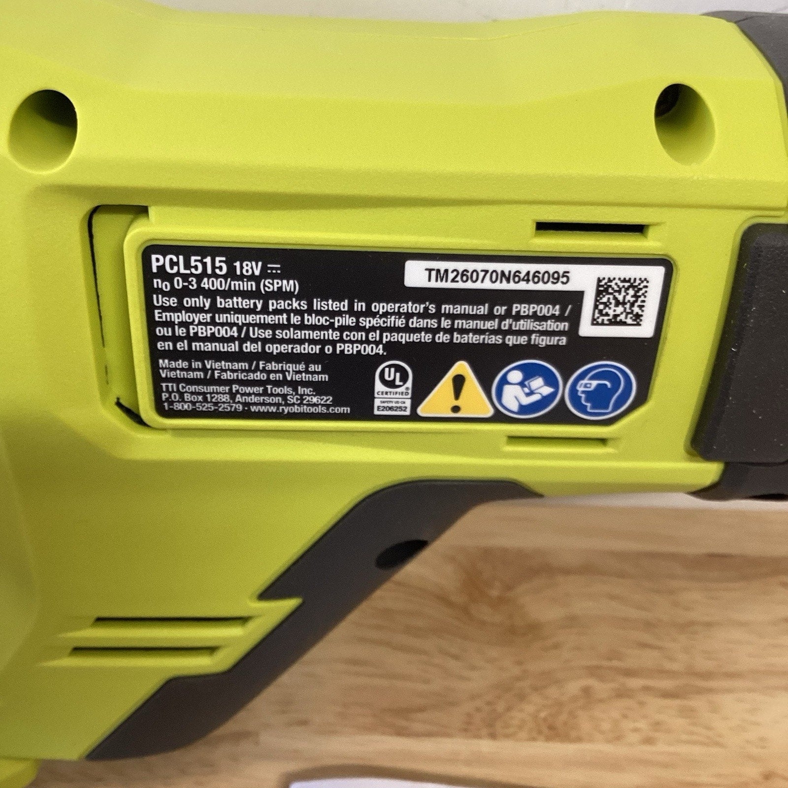 Ryobi PCL515B 18V Cordless Reciprocating Saw Tool Only