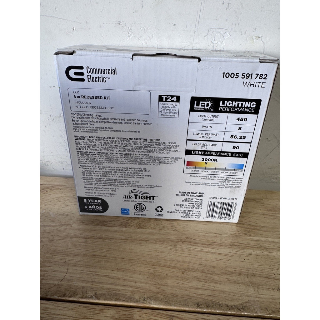 Commercial Electric 91510 4in LED Recessed Light Kit 3000K Open Box