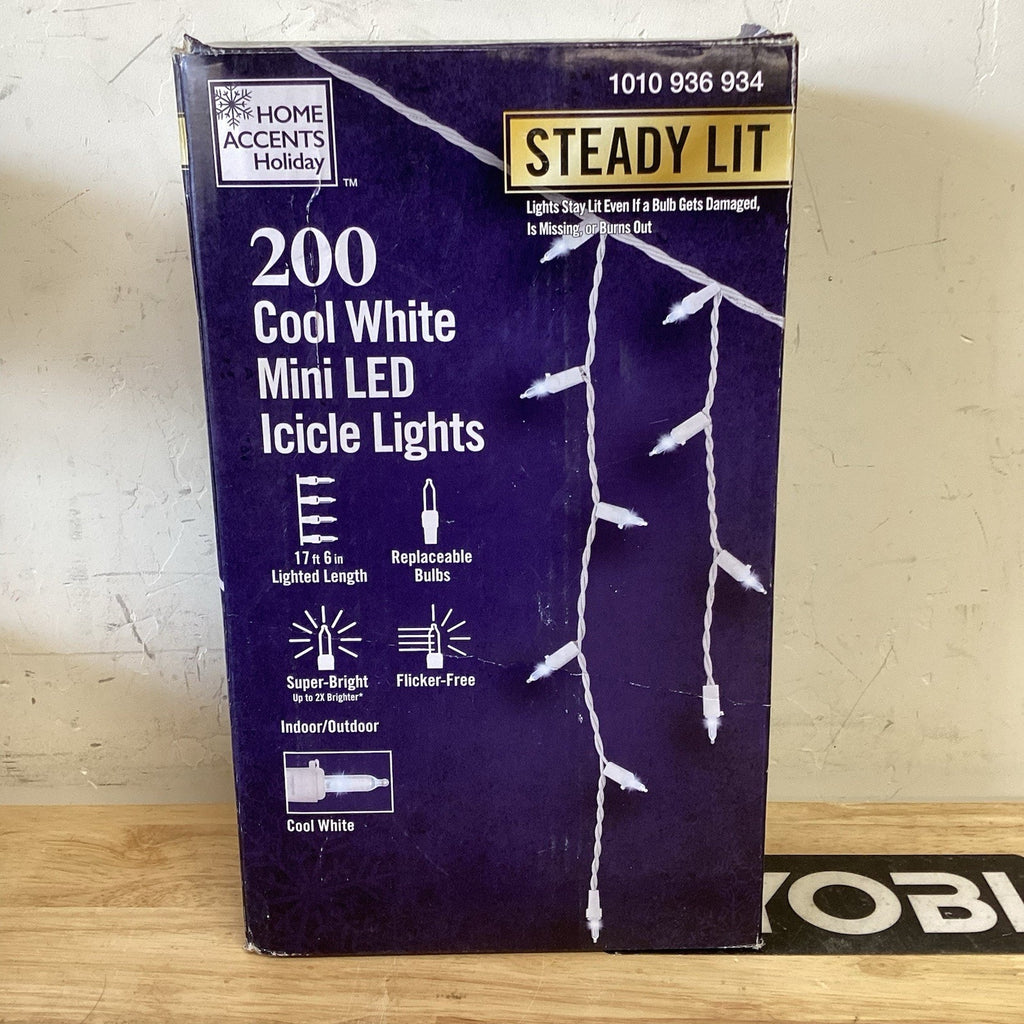 Home Accents Holiday 200 Cool White Mini LED Icicle Steady Lit Christmas Lights