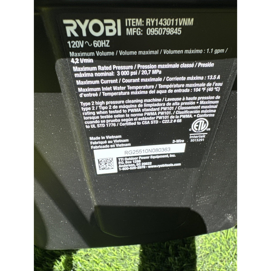 RYOBI RY143011VNM 3000 psi Pressure Washer