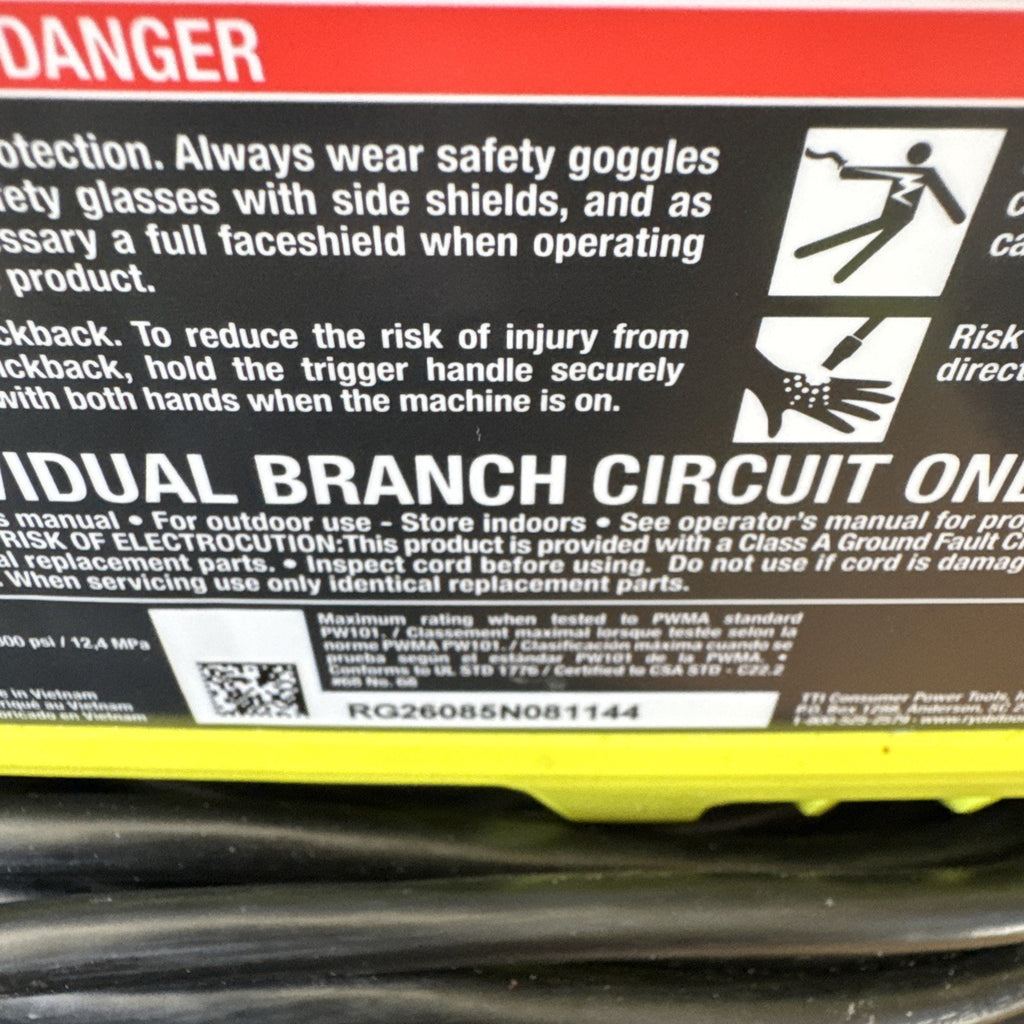RYOBI 1800 PSI 1.2 GPM Electric Pressure Washer Portable Outdoor Cleaner
