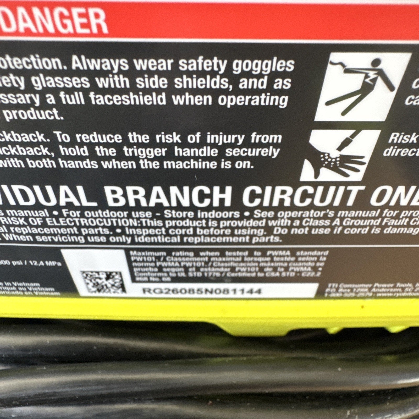 RYOBI 1800 PSI 1.2 GPM Electric Pressure Washer Portable Outdoor Cleaner