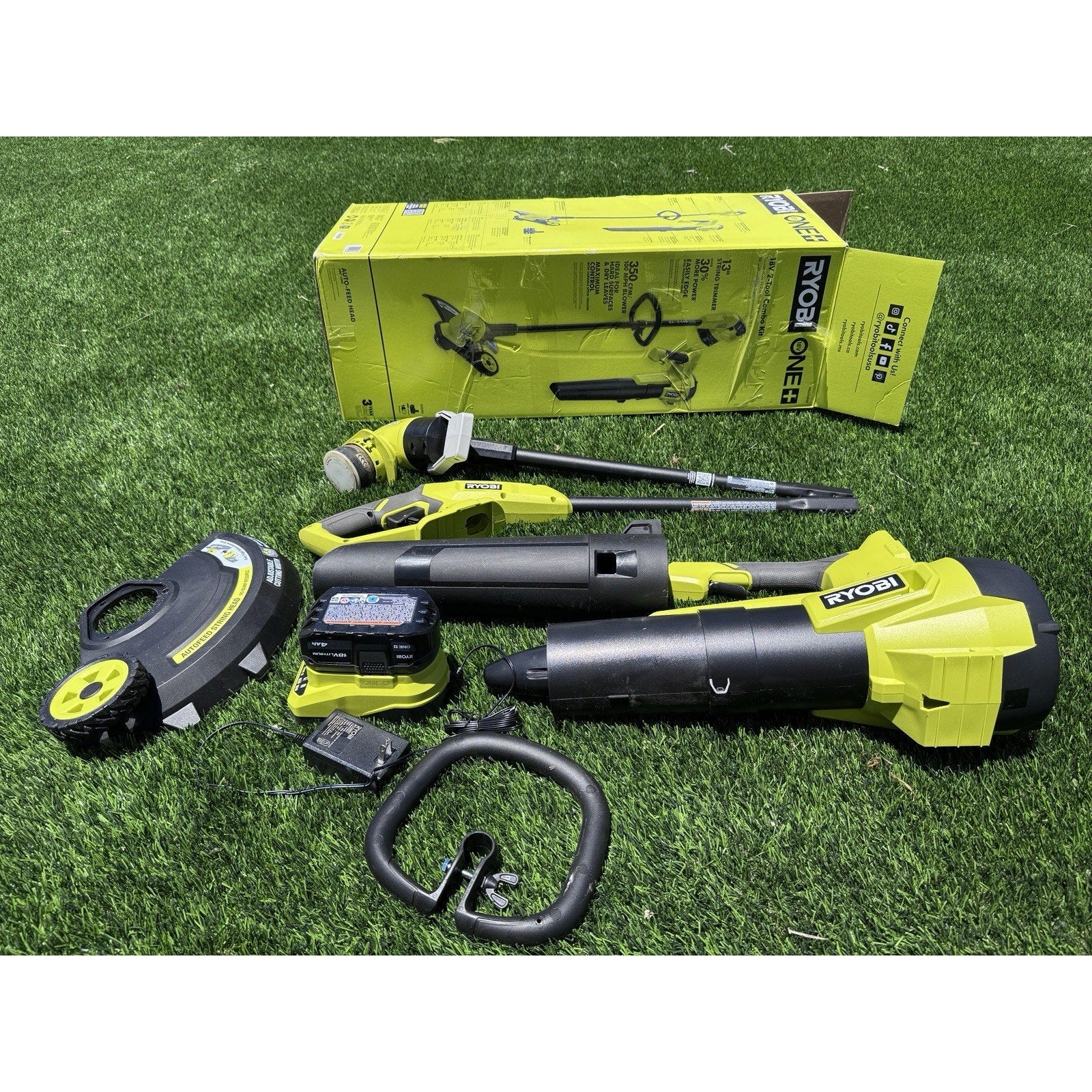 RYOBI ONE+ 18V String Trimmer/Edger, Jet Fan Blower with Battery & Charger