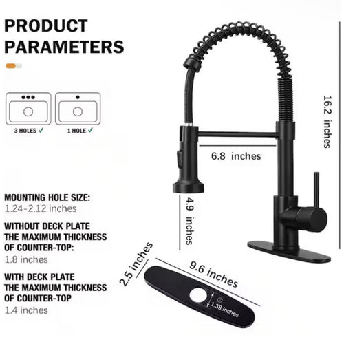AKLFGN 1-Handle Pull Down Sprayer Kitchen Faucet Spring