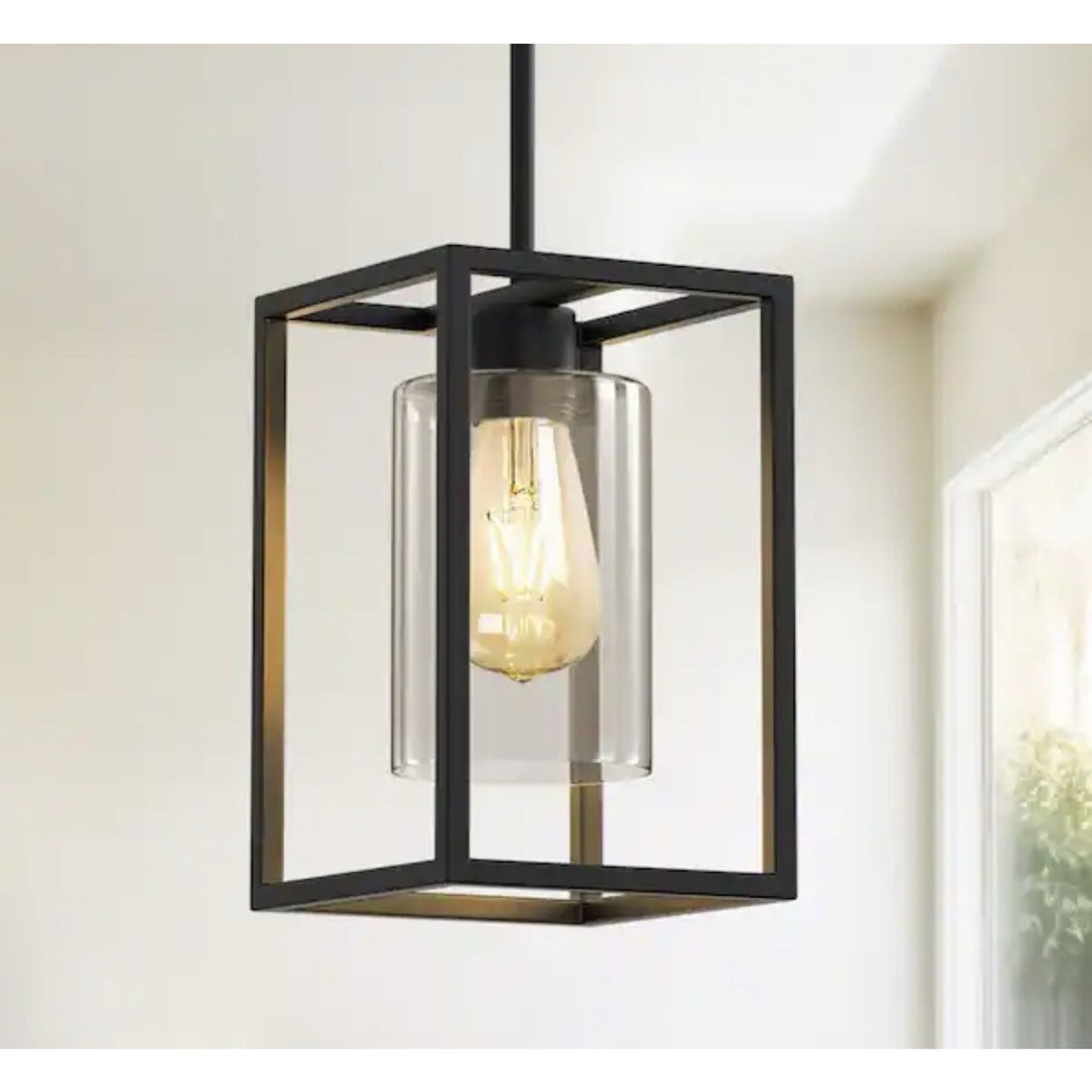 1-Light Black Metal Cage Pendant Light Industrial Farmhouse Style - Open Box