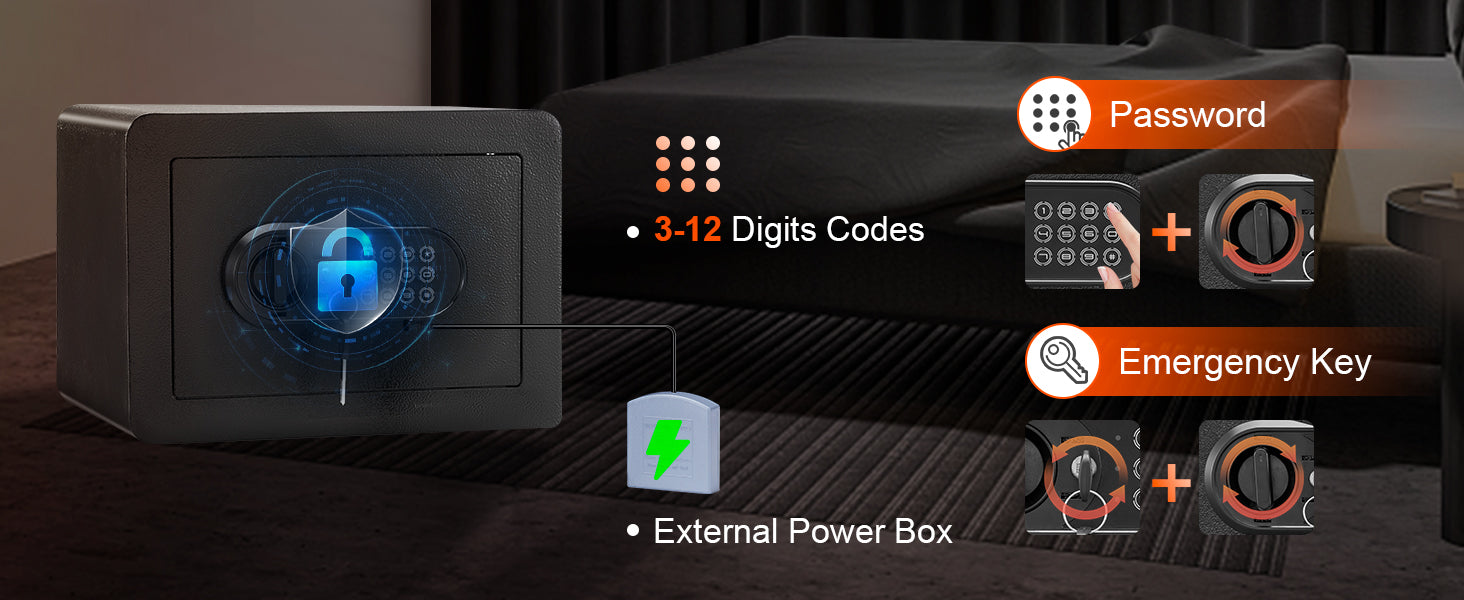 SucceBuy 1.2/0.5 Cubbic Fit Electronic Safe Deposit Safe Box W/ Digital Access & Override Keys for Money Gun Jewelry Document